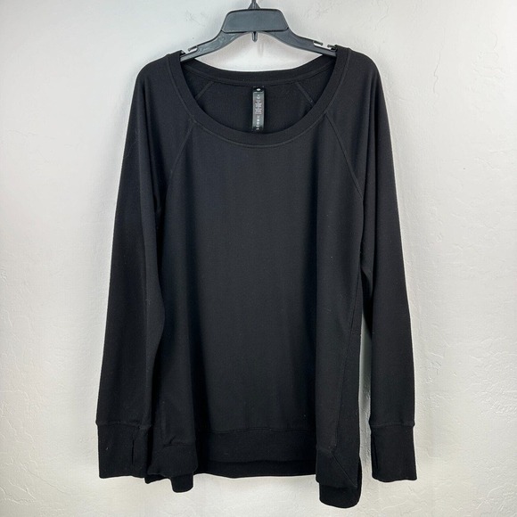 Yogalicious Top Womens 1X Plus Black Long Sleeve Round Neck‎ Pullover Stretch - Picture 1 of 7